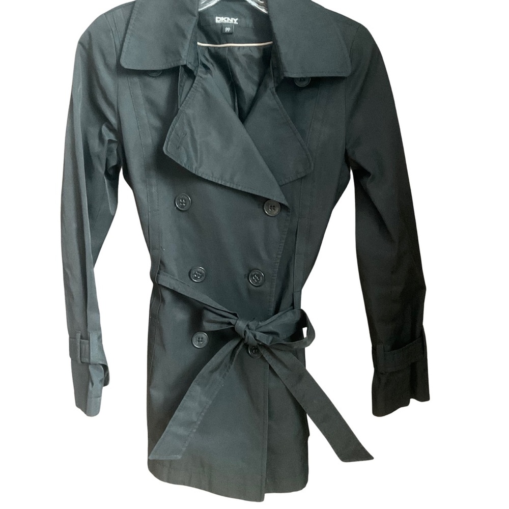 DKNY Double-Breasted Black Trench Coat